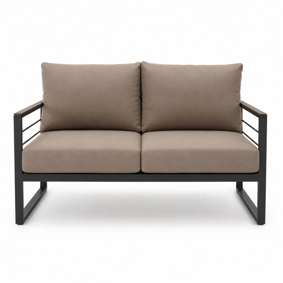 Dwuosobowa sofa aluminiowa z tkaniną poliestrową, brązowa