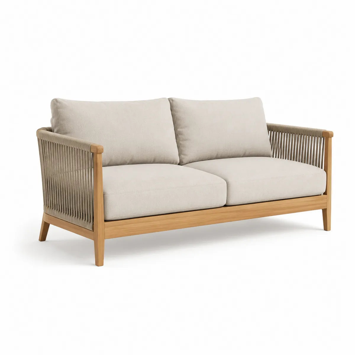 Sofa ogrodowa 3-osobowa teak i poliester beżowa