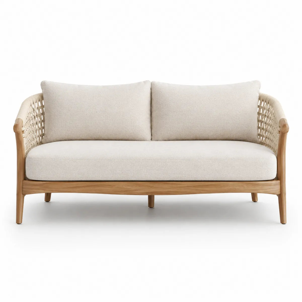 Dwuosobowa sofa z drewna teak w kolorze beżowym 150x80x75 cm