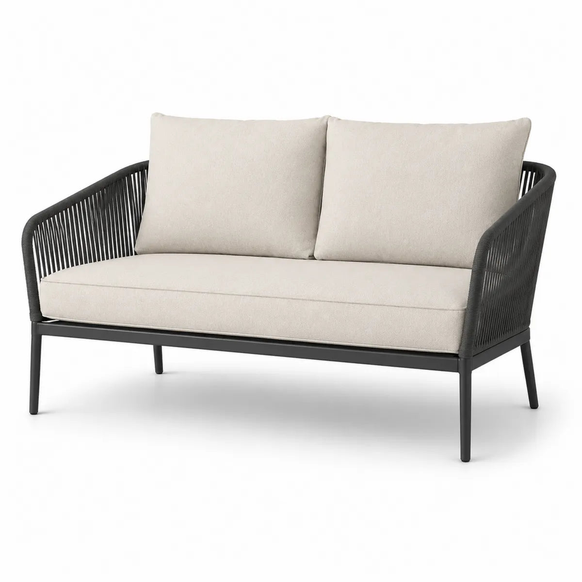 Sofa ogrodowa 2-osobowa beżowa metal polietylen 130cm