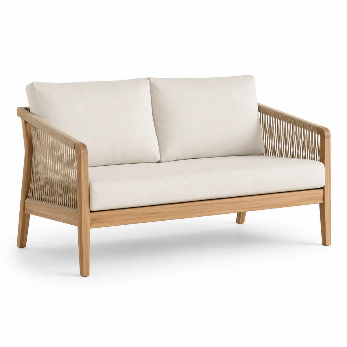 Sofa dwuosobowa z drewna tekowego beżowa 175x85x75 cm