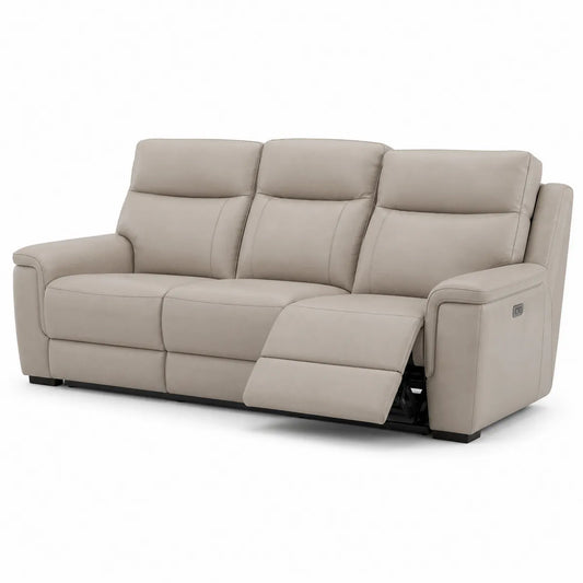 3-osobowa sofa z regulacją z beżowej skóry ekologicznej