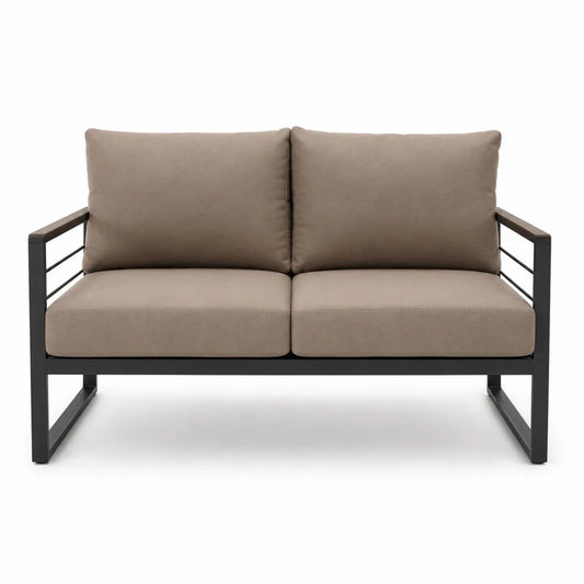 Dwuosobowa sofa aluminiowa z tkaniną poliestrową, brązowa