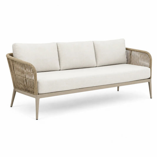 Sofa ogrodowa 3-osobowa aluminium poliester lina kremowa 200x85x75 cm