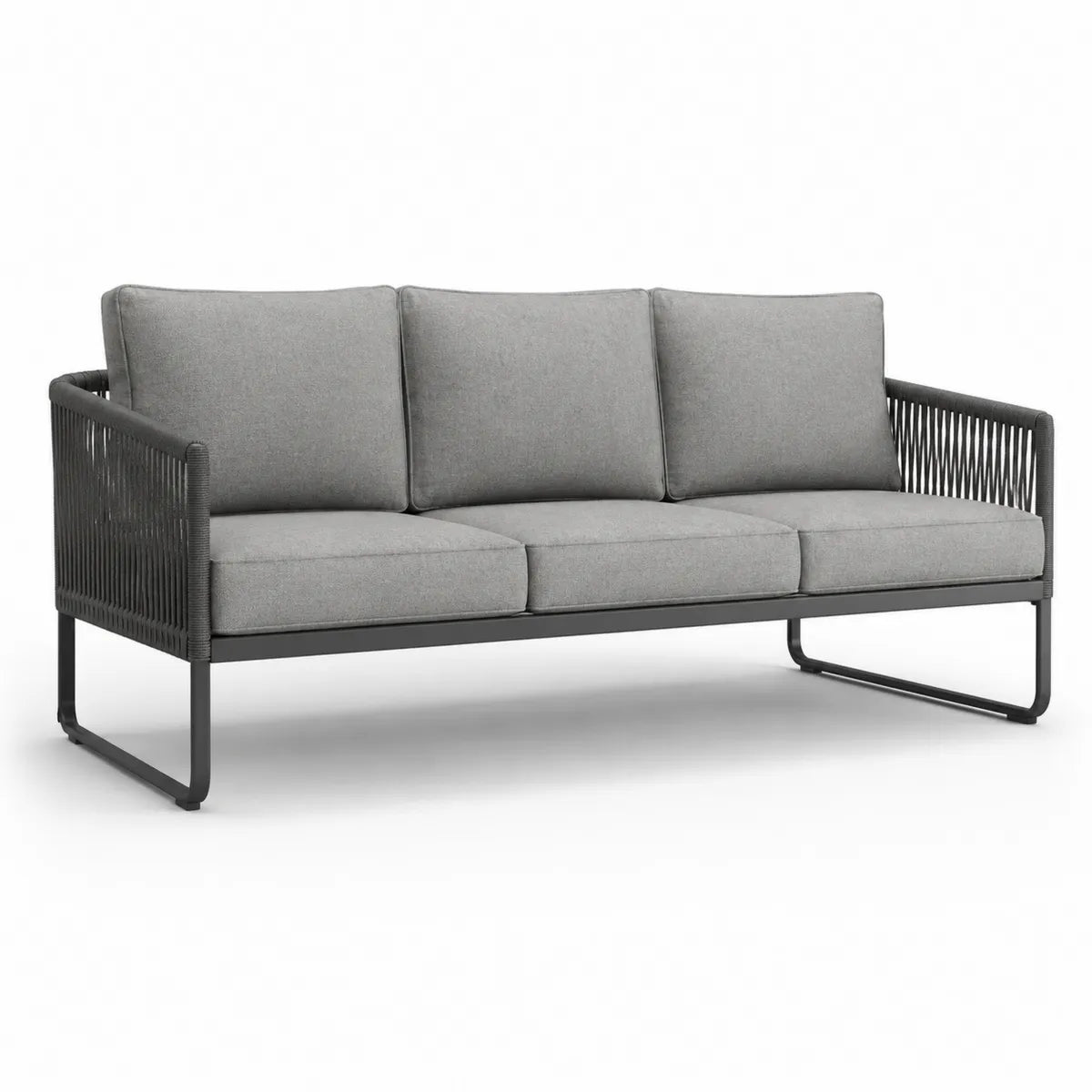 Sofa ogrodowa 3-osobowa stalowa szara tkanina