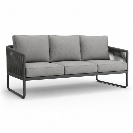 Sofa ogrodowa 3-osobowa stalowa szara tkanina