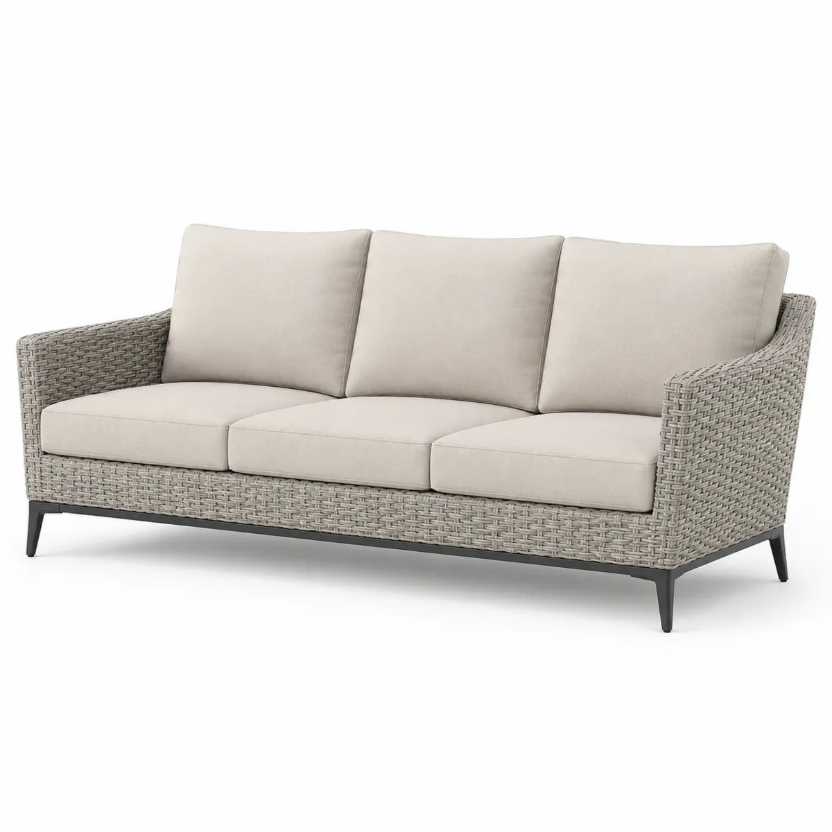 Sofa trzyosobowa z technorattanu z aluminiową ramą szara