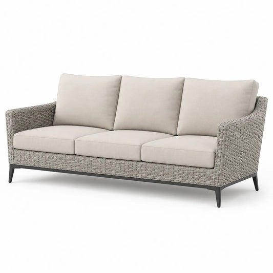 Sofa trzyosobowa z technorattanu z aluminiową ramą szara