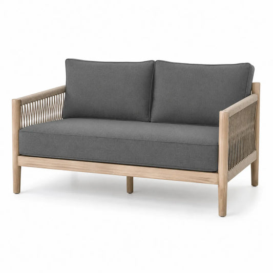 Dwuosobowa sofa ogrodowa z drewna teak i liny syntetycznej