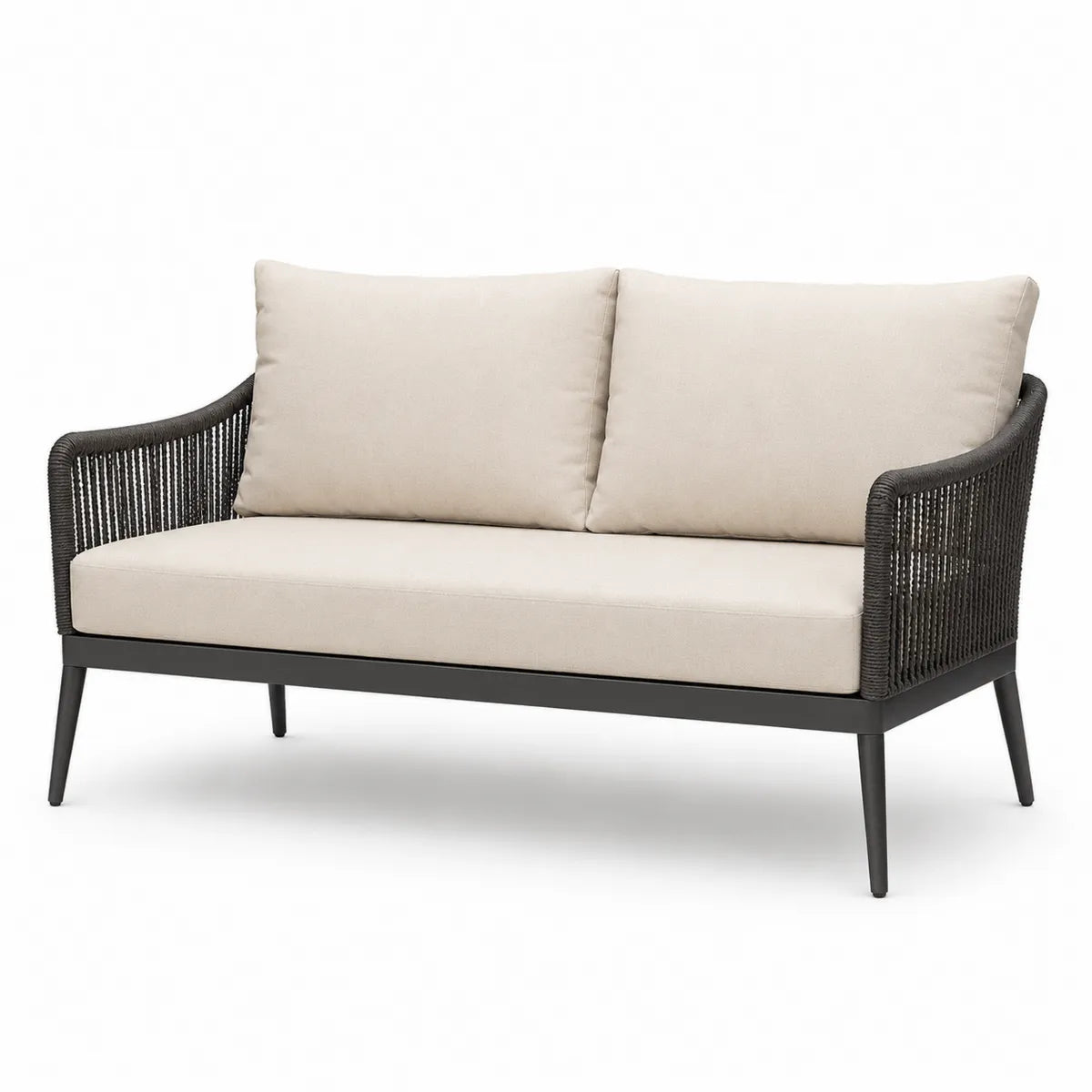 Sofa ogrodowa 2-osobowa z aluminium i plecionki, beżowa