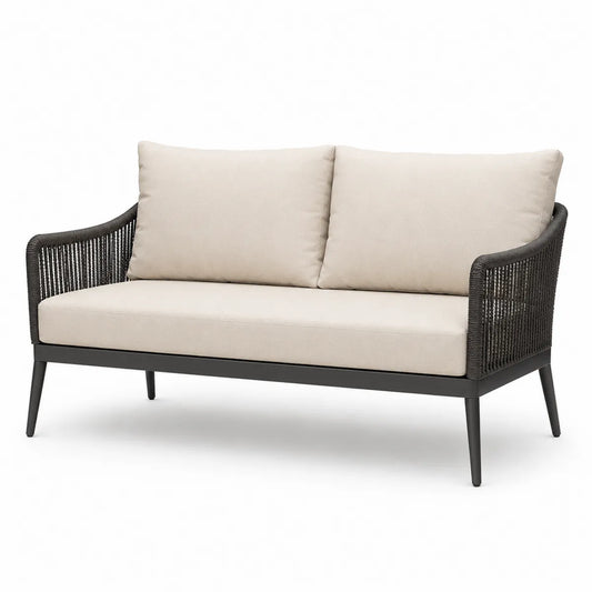 Sofa ogrodowa 2-osobowa z aluminium i plecionki, beżowa