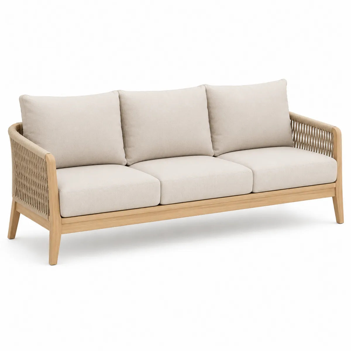 Sofa ogrodowa 3-osobowa z drewna tekowego i poliestru beżowa
