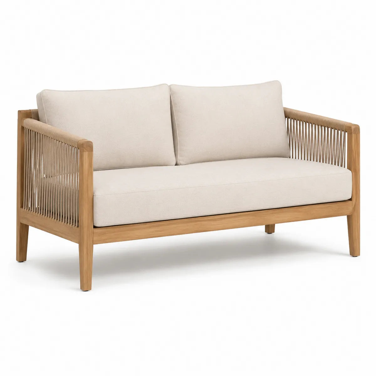 Drewniana sofa z poliestrową tkaniną beżową 180x85x75 cm