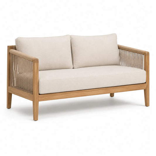 Drewniana sofa z poliestrową tkaniną beżową 180x85x75 cm
