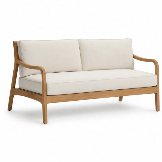 Dwuosobowa sofa ogrodowa drewno tekowe bawełna beżowa