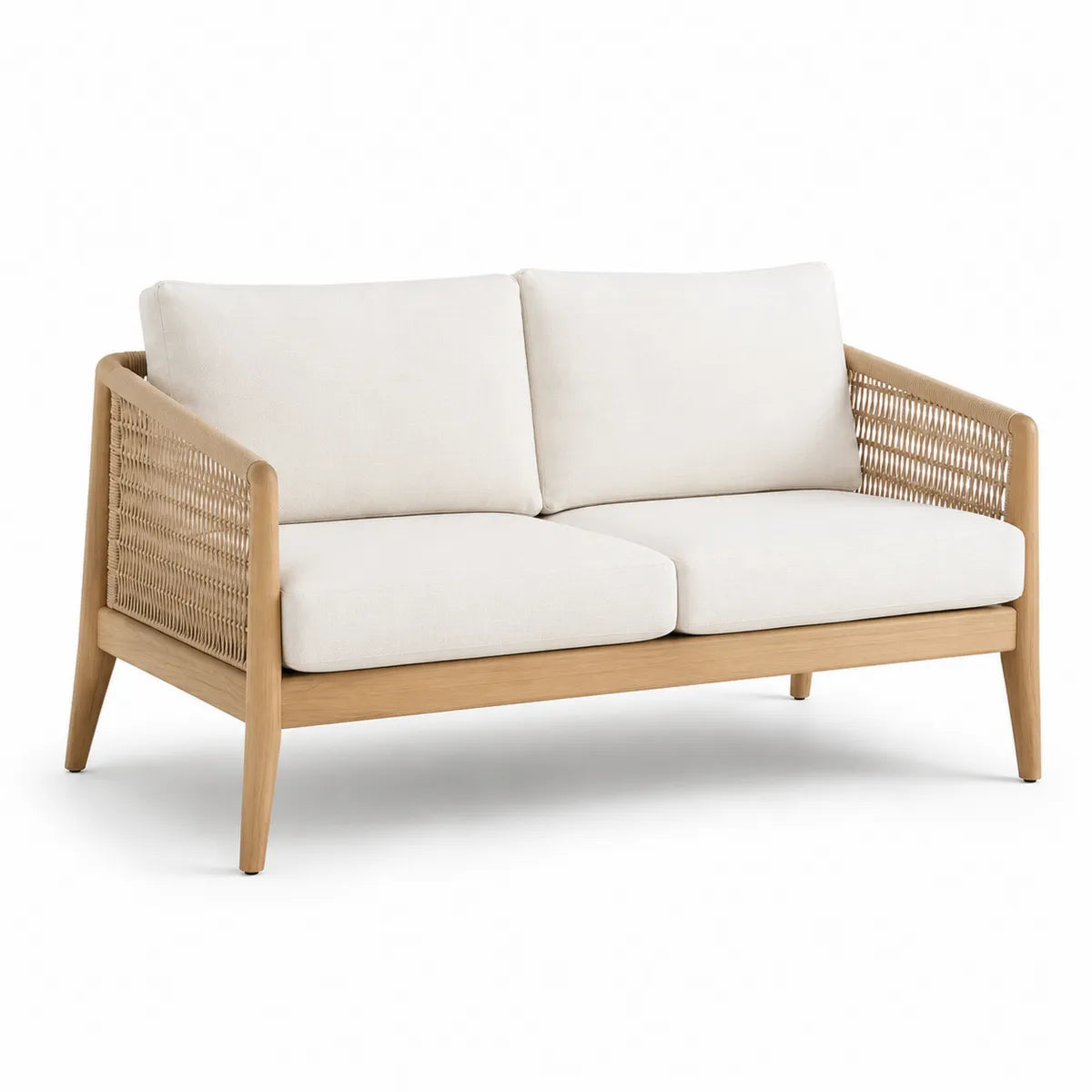 Dwuosobowa sofa ogrodowa z drewna i poliestru, beżowa