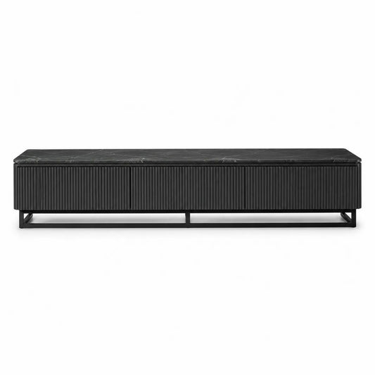 Szafka RTV czarna z blatem marmurowym 200x40x50 cm