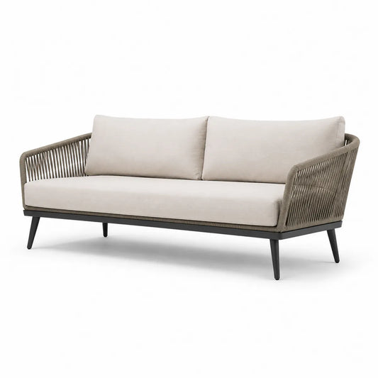 Sofa ogrodowa trzyosobowa z tkaniny i aluminium beżowa