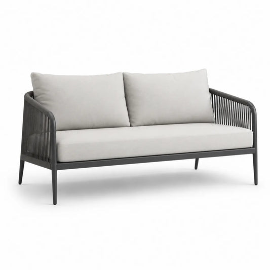 Sofa trzyosobowa aluminiowa z poduszkami szaro-czarnymi