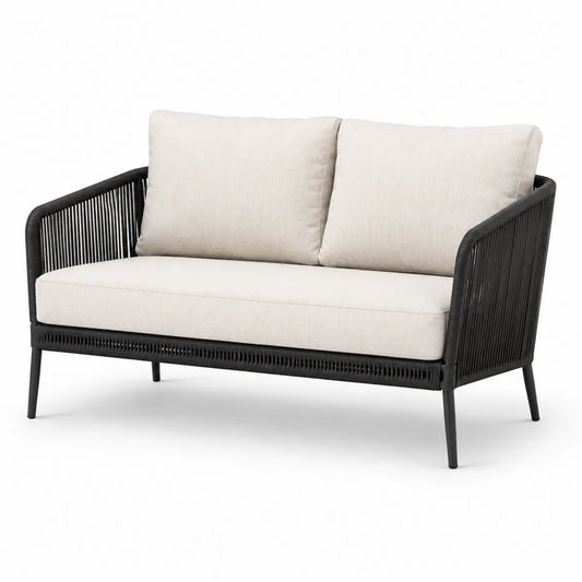 Sofa ogrodowa 2-osobowa z poduszkami z tkaniny i aluminiową ramą