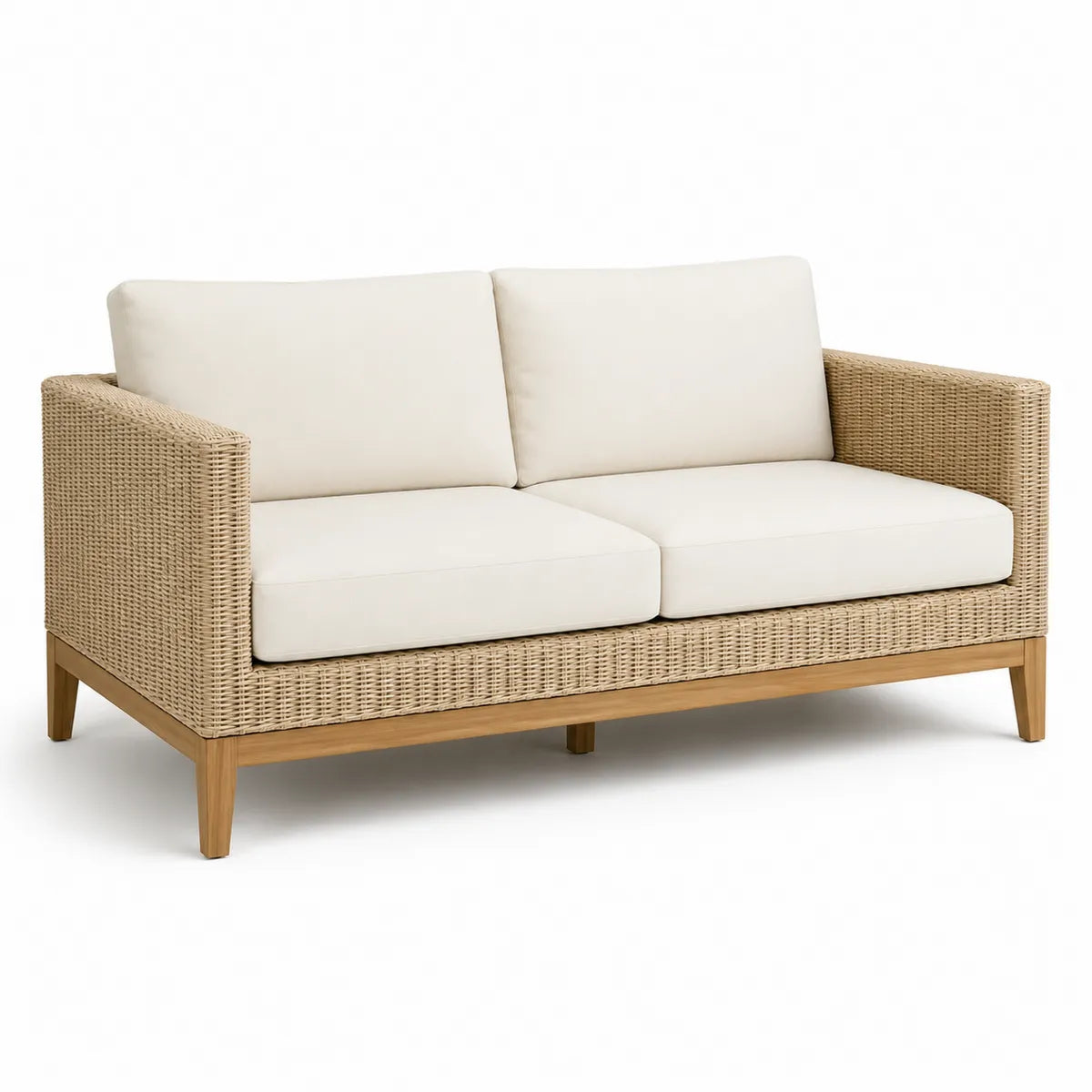 Dwuosobowa sofa z technorattanu z poduszkami kremowa 200x85 cm