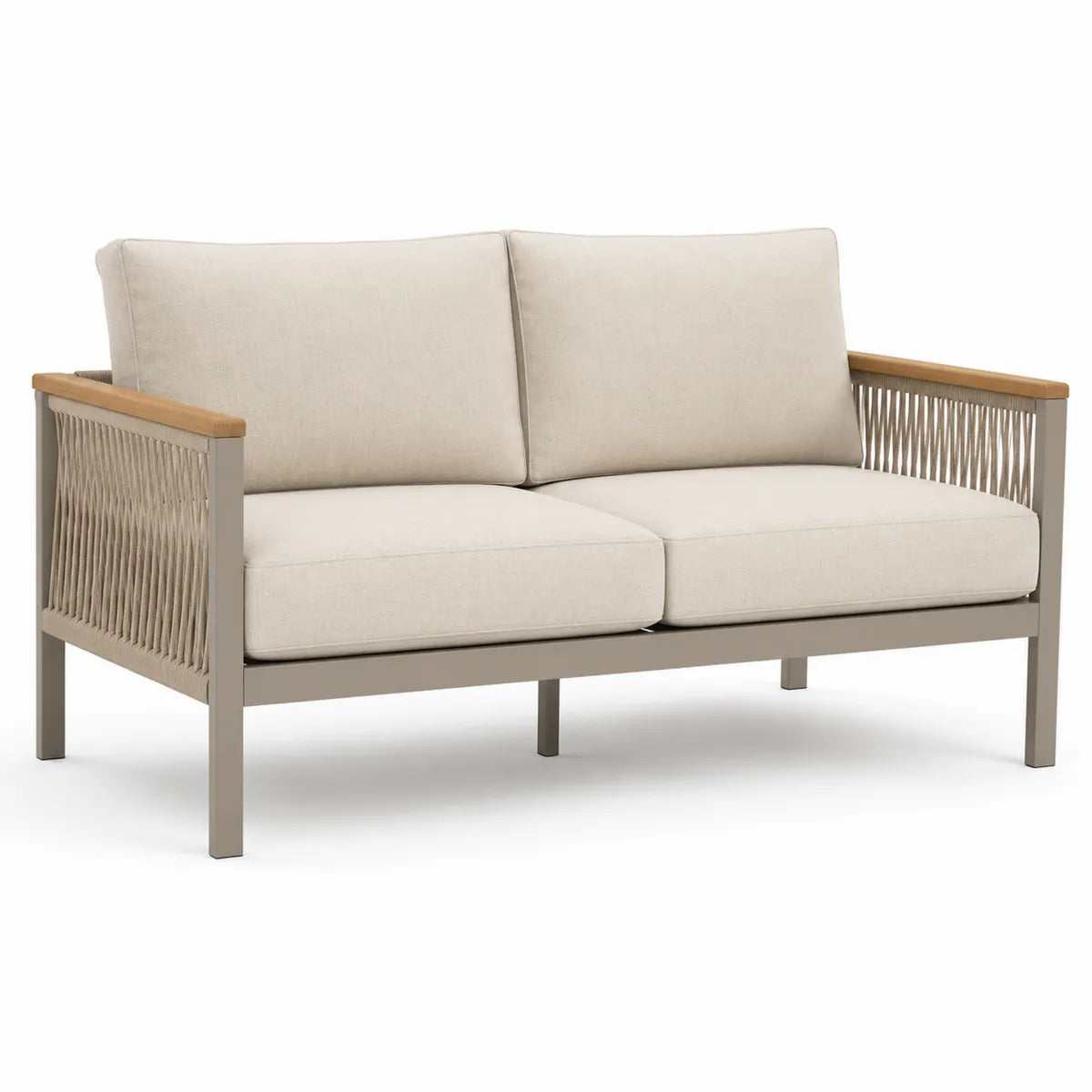 Sofa ogrodowa 2-osobowa z poduszkami poliestrowymi beżowa aluminium drewno