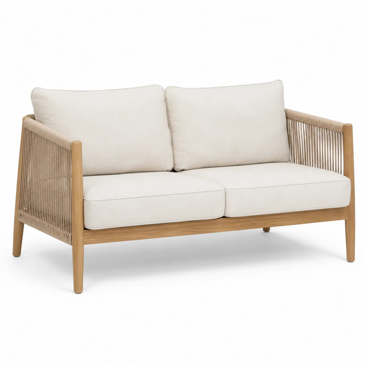 Sofa z drewna teakowego beżowa z poduszkami 160 cm