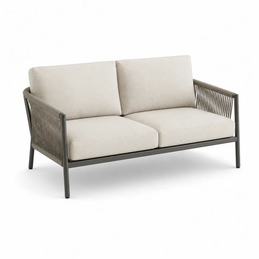 Sofa ogrodowa z poduszkami, stal, beżowy