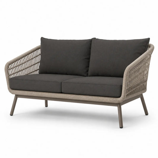 Dwuosobowa sofa ogrodowa ciemnoszara poliester stal