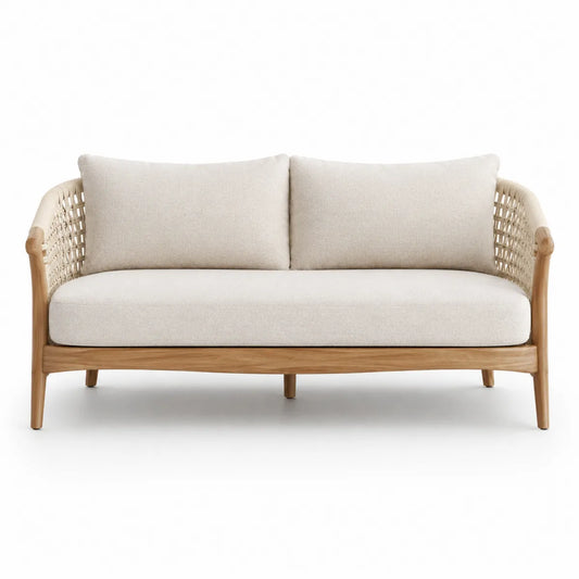 Dwuosobowa sofa z drewna teak w kolorze beżowym 150x80x75 cm