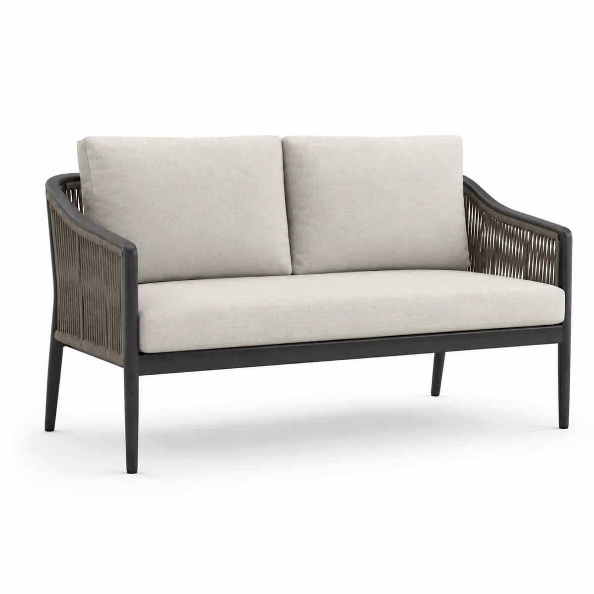 Dwuosobowa sofa ogrodowa aluminiowa z plecionymi boczkami, beżowa