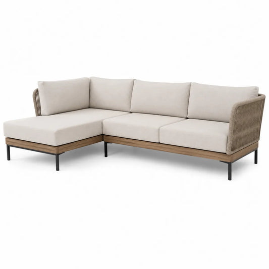 Sofa narożna ogrodowa L kształt beżowa teak stal