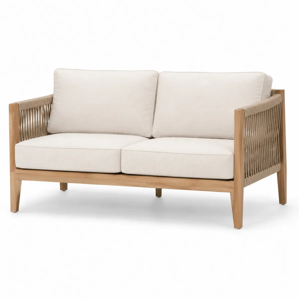 Sofa dwuosobowa z drewna tekowego beżowa