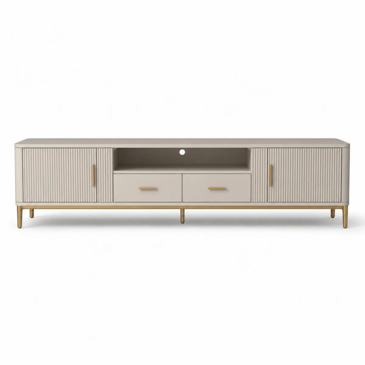 Szafka RTV z Płyty MDF Beżowa z Metalowymi Nóżkami 180x40x50 cm
