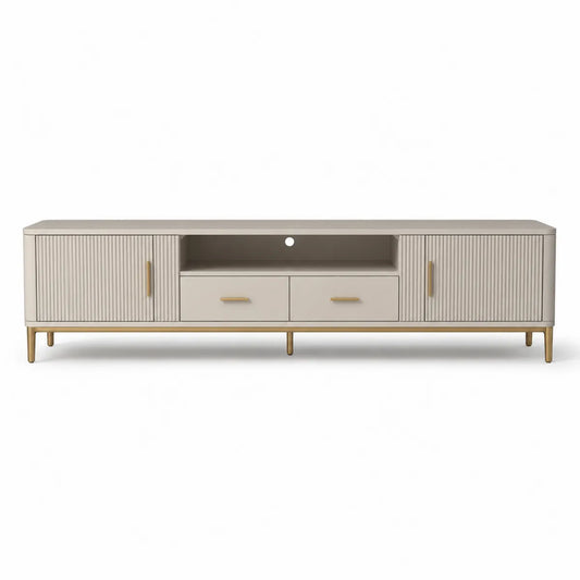 Szafka RTV z Płyty MDF Beżowa z Metalowymi Nóżkami 180x40x50 cm