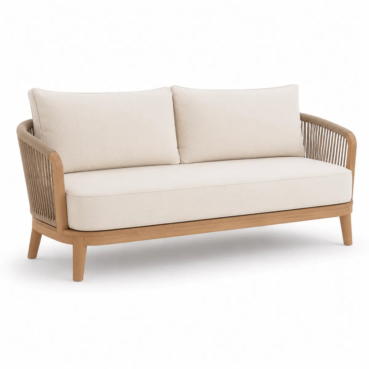 Sofa ogrodowa 3-osobowa z tkaniny i drewna tekowego beżowa