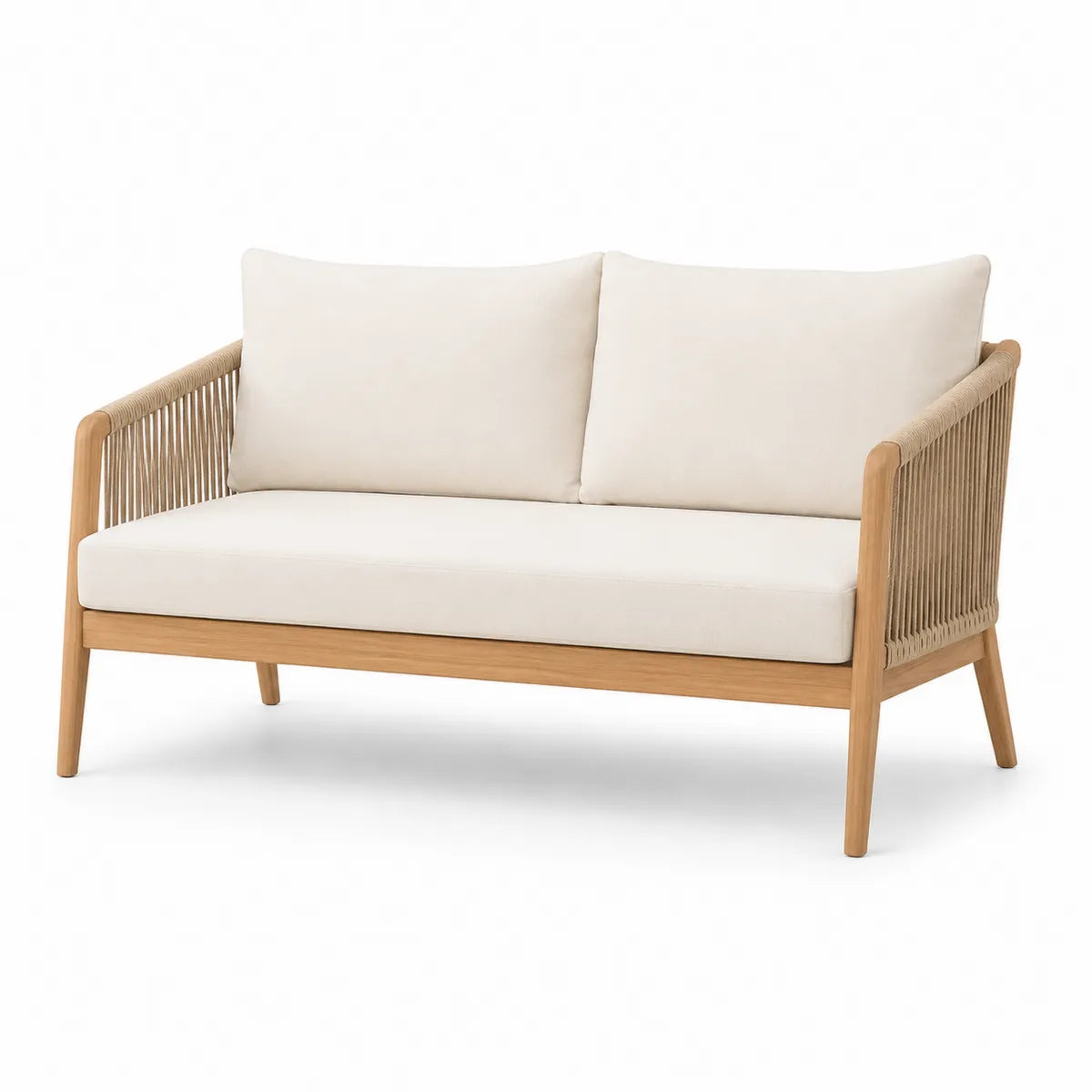 Dwuosobowa sofa ogrodowa teakowa beżowa z poduszkami