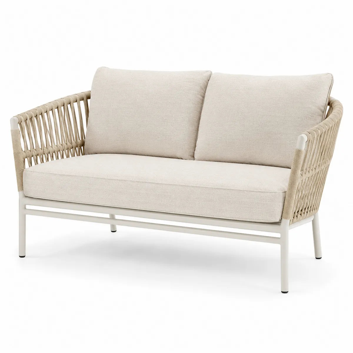 Dwuosobowa sofa zewnętrzna beżowa aluminiowa z poliestrem